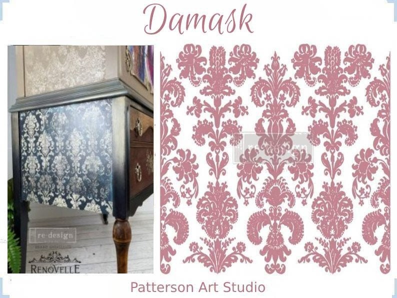 New! Stamped Damask - Redesign with Prima 12 x12 Clear Cling Decor Stamp -