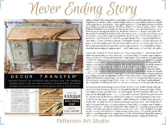 Rub on Furniture Transfer, writing Furniture Decal, Redesign with Prima,  Never Ending Story 24" x 35" Same Day Shipping