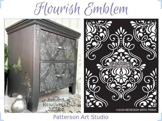 Redesign with Prima Reusable Furniture Decor Stencil - FLOURISH EMBLEM 13.5"x 9"