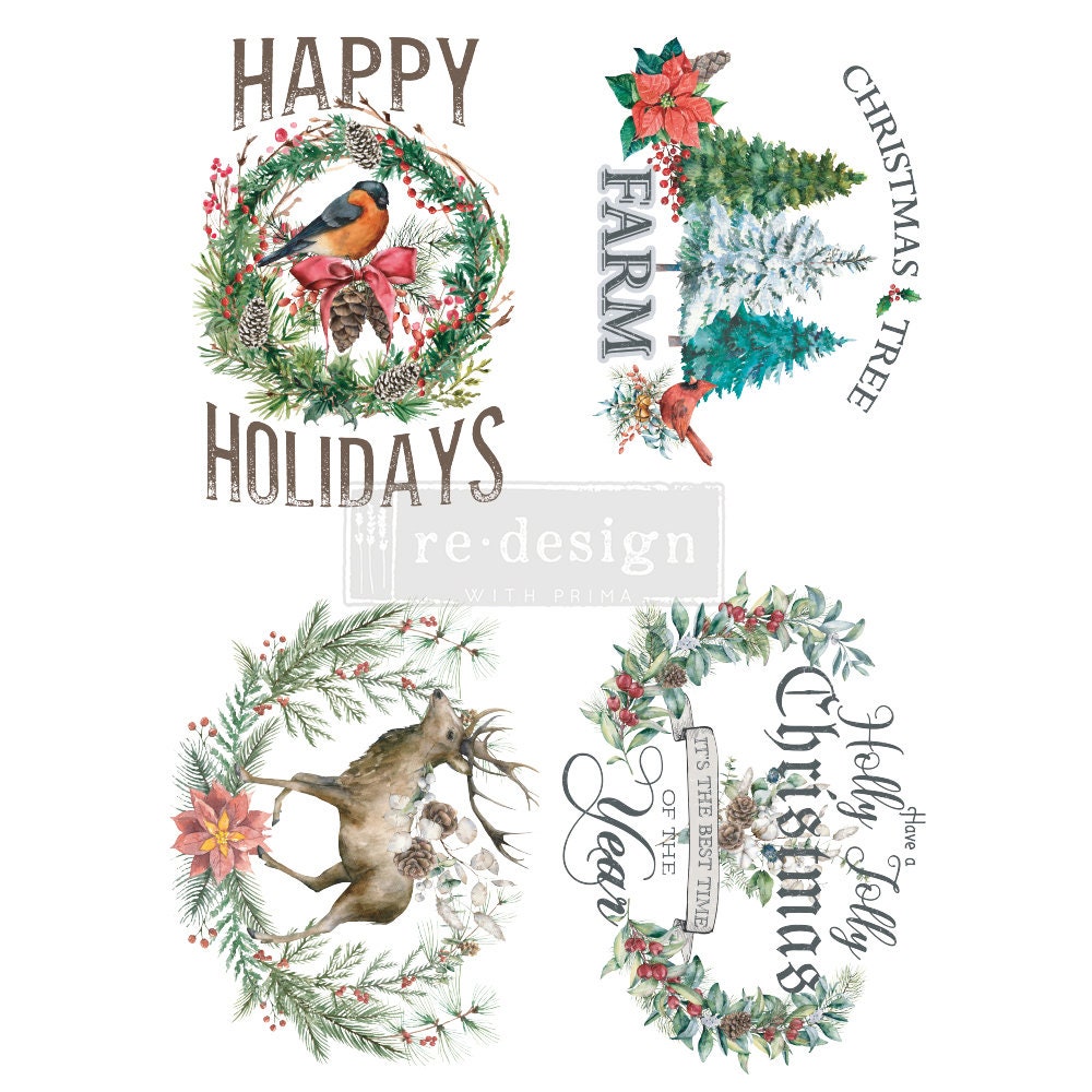 New - Holiday Rub on Furniture Transfer, Furniture Decal, Redesign with Prima, HOLLY JOLLY XMAS 24" x35"