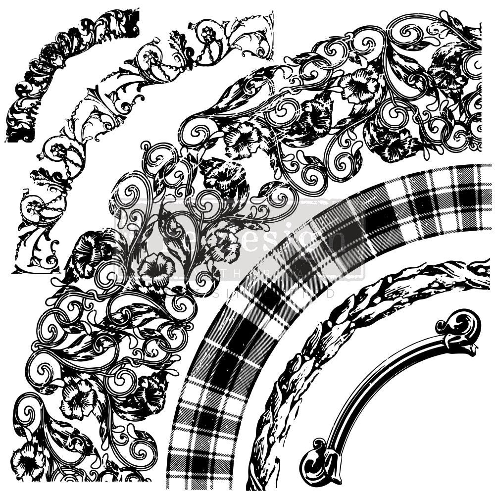 New! CURVED ACCENTS - Redesign with Prima 12 x12 Clear Cling Decor Stamp.