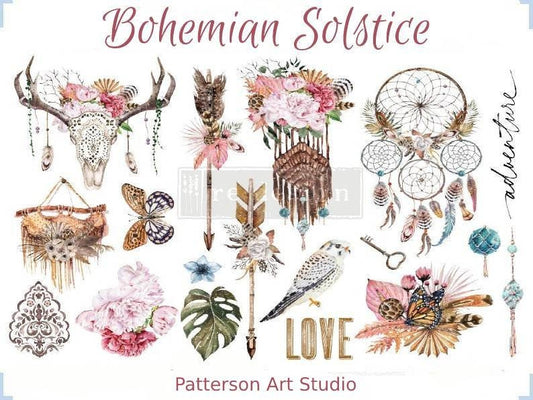 New! - BOHEMIAN SOLSTICE - Redesign with Prima - Rub on Small Transfer for furniture or flower decal  18" x 12"