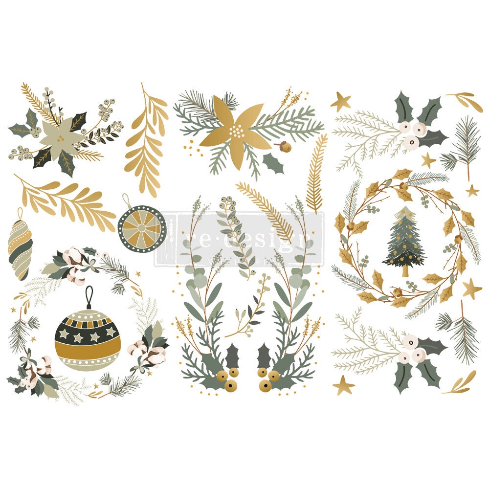 New! - HOLIDAY SPIRIT - Redesign with Prima - Rub on Small Transfer for furniture or flower decal  18" x 12"