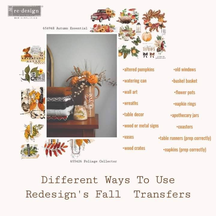 New! - AUTUMN ESSENTIALS - Redesign with Prima - Rub on Small Transfer for furniture or flower decal  18" x 12"