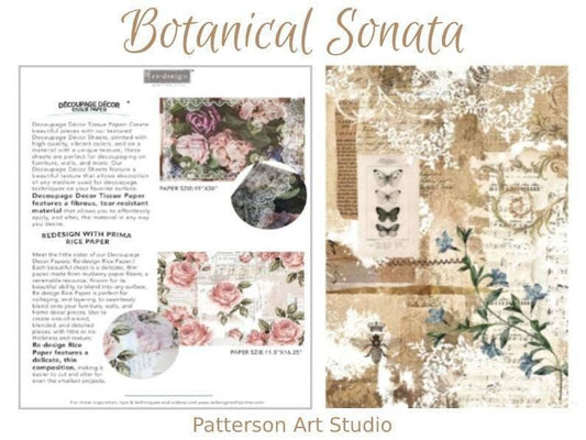 Redesign with Prima Decoupage Butterflies and floral Decor Rice Paper Botanical Sonata 11.5"x16.25"