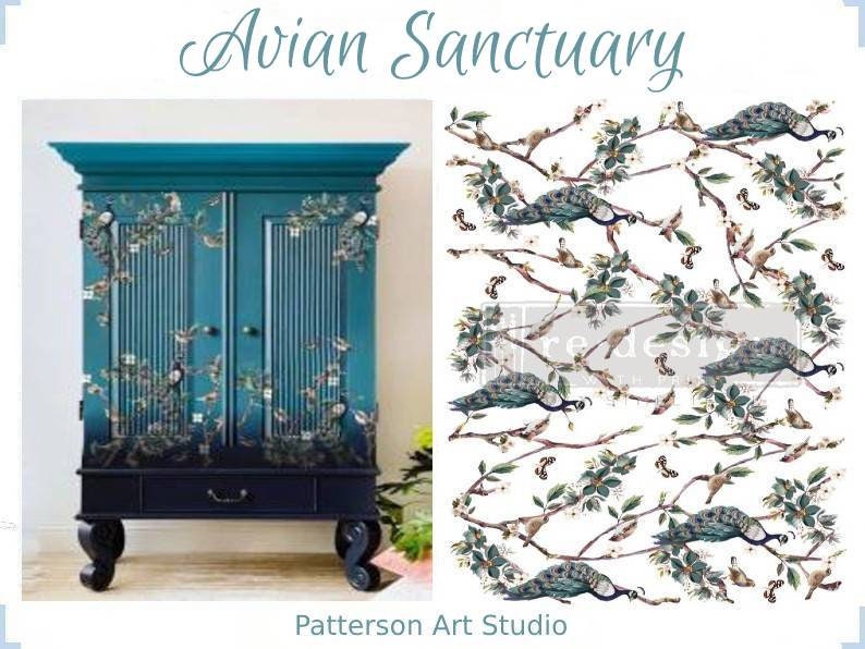 NEW! AVIAN SANCTUARY Rub on Furniture Transfer, Furniture Decal, Red