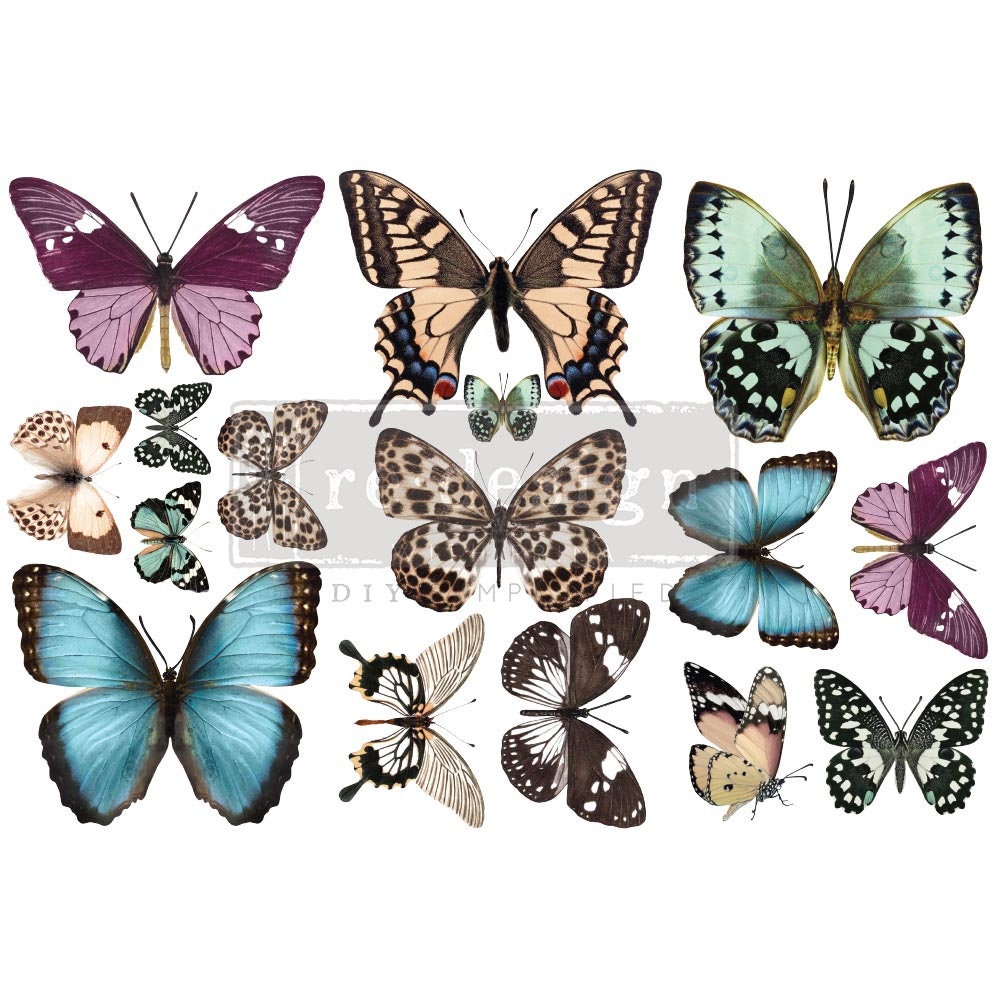 New! BUTTERFLY - Redesign with Prima Rub on Furniture  Small Butterfly Transfer decal,  3 Sheets!