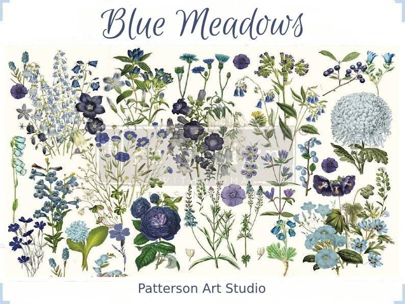 NEW! Redesign with Prima Decoupage Decor tissue Paper - BLUE MEADOWS - 19"x30"