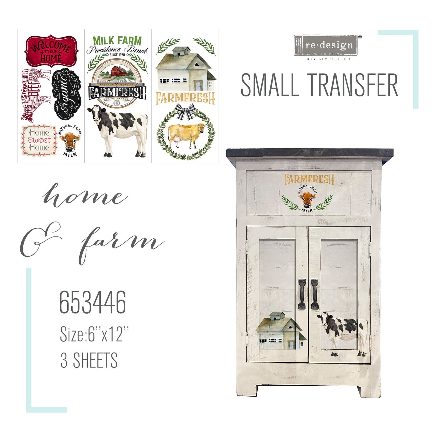 New - HOME & FARM - Redesign with Prima - Rub on Small Farmhouse Transfer for Furniture or Decor