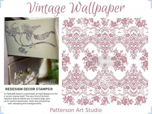 Redesign with Prima 12 x12 Clear Cling Decor Stamp - Vintage Wallpaper -