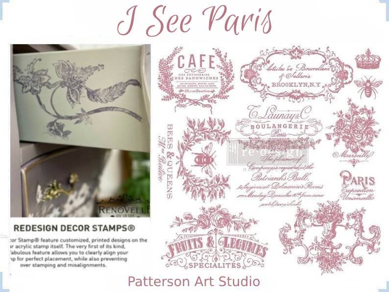 Redesign with Prima 12 x12 Clear Cling Decor Stamp - I See Paris