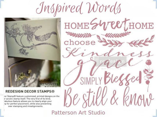 New! Inspired Words - Redesign with Prima 12 x12 Clear Cling Decor Stamp -