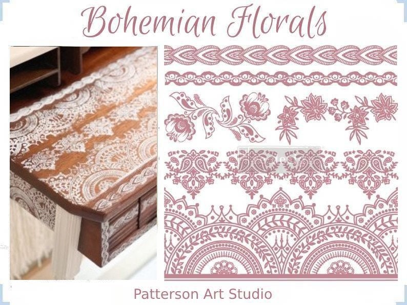 New! Bohemian Florals - Redesign with Prima 12 x12 Clear Cling Decor Stamp - 6 PCS