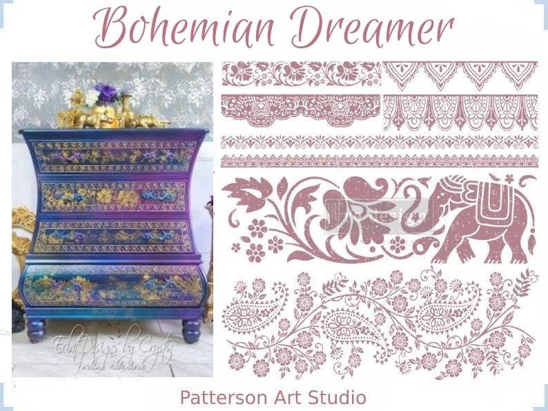 New! Bohemian Dreamer - Redesign with Prima 12 x12 Clear Cling Decor Stamp -