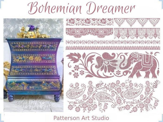 New! Bohemian Dreamer - Redesign with Prima 12 x12 Clear Cling Decor Stamp -