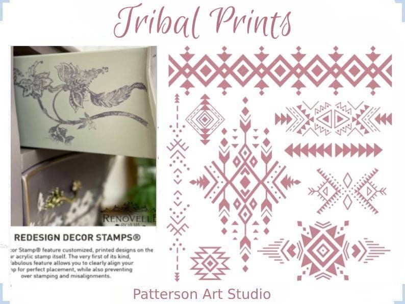 Redesign with Prima -  12 x12 Clear Cling Border and Accents Stamp - TRIBAL PRINTS