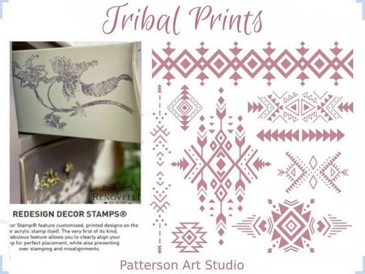Redesign with Prima - 12 x12 Clear Cling Border and Accents Stamp - TRIBAL PRINTS