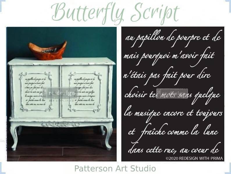 Redesign with Prima Reusable Furniture Decor Stencil Butterfly Script 13.5"x 9"