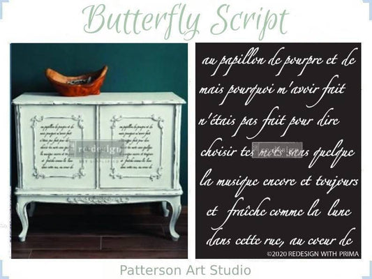 Redesign with Prima Reusable Furniture Decor Stencil Butterfly Script 13.5"x 9"