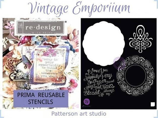 Redesign with Prima Reusable Furniture Decor Stencil  -  Vintage Emporiium 6"x 6""