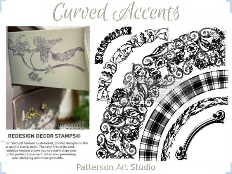 New! CURVED ACCENTS - Redesign with Prima 12 x12 Clear Cling Decor Stamp.