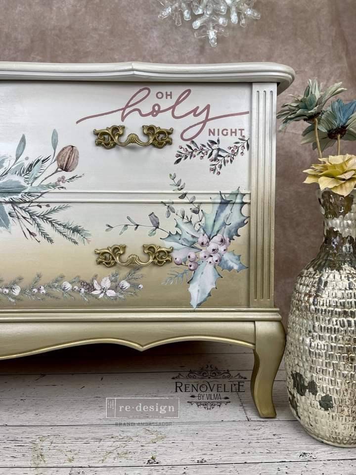 NEW - Holiday Rub on Furniture Transfer, Furniture Decal, Redesign with Prima, SPARKLE And JOY 24" x35"