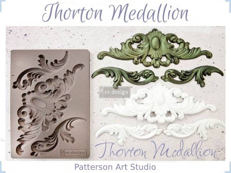 Silicone Mold - THORTON MEDALLION - Redesign with Prima - Accent Scroll  5"x8" Mould