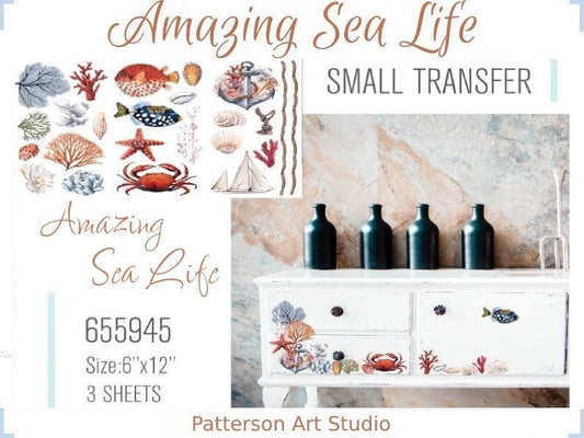 New! - AMAZING SEA LIFE - Redesign with Prima - Rub on Small Transfer for Furniture Beach decal "12" x 18"