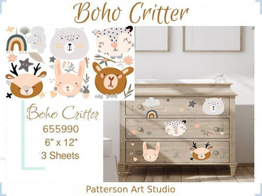 New! - BOHO CRITTER - Redesign with Prima - Rub on Small Transfer for Furniture Animal Decal "12" x 18