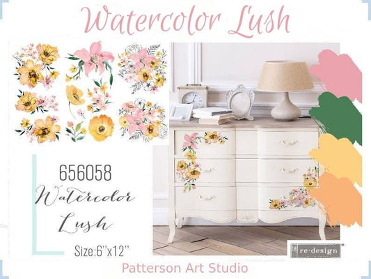 New! - WATERCOLOR LUSH - Redesign with Prima - Rub on Small Transfer for Furniture FLOWER Decal "12" x 18