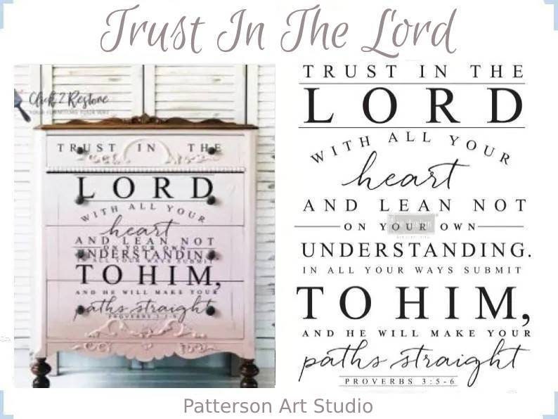 Rub on Furniture Transfer, Spiritual Faith Based Furniture Decal, Redesign with Prima, Trust In The Lord 24" x 32"