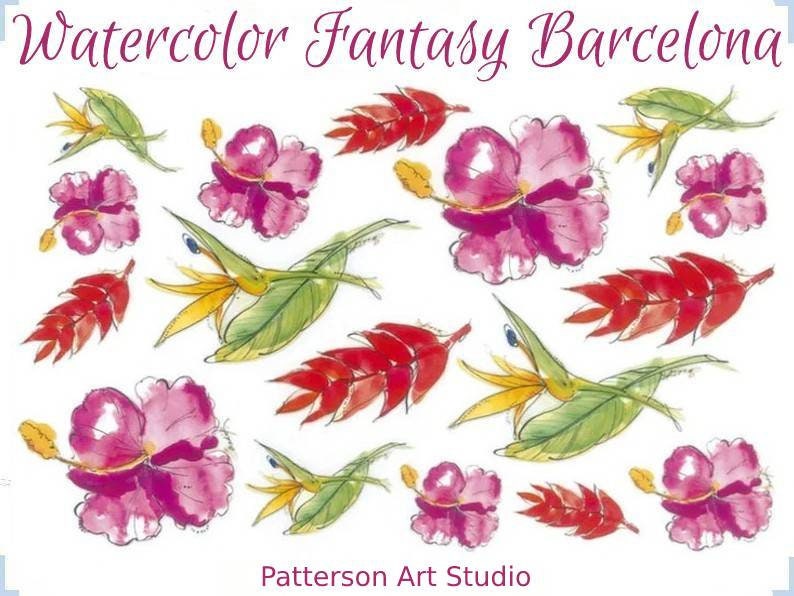 Redesign with Prima Rub on Furniture Small Transfer decal, Watercolor Fantasy Barcelona 6"x9"