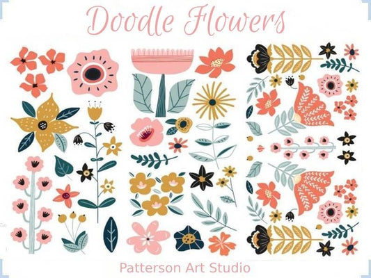 New! - DOODLE FLOWERS - Redesign with Prima - Rub on Small Transfer for Furniture Floral Decal "12" x 18