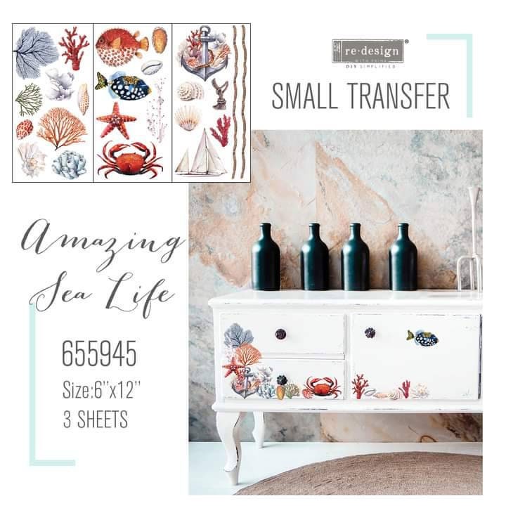 New! - AMAZING SEA LIFE - Redesign with Prima - Rub on Small Transfer for Furniture Beach decal "12" x 18"