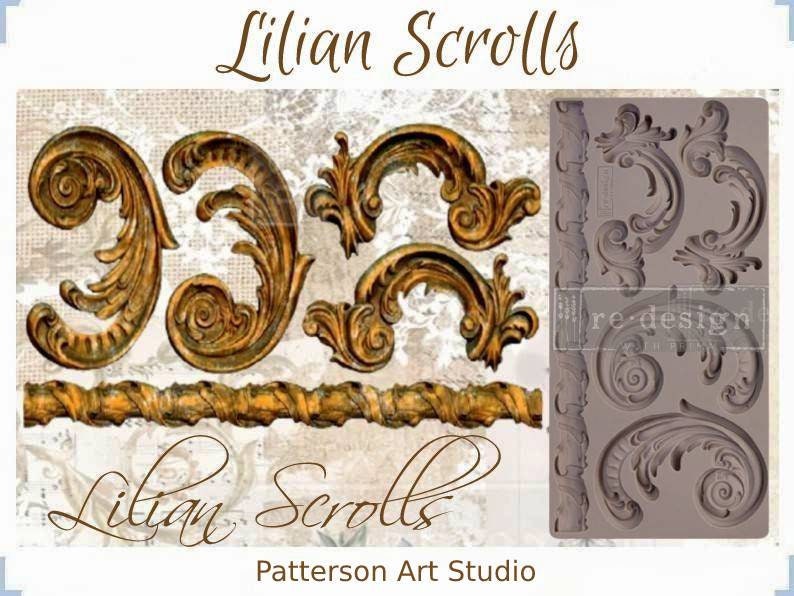 Silicone Mold - New! Redesign with Prima and - Lilian Scrolls 5"x10" Silicone Decor Mould