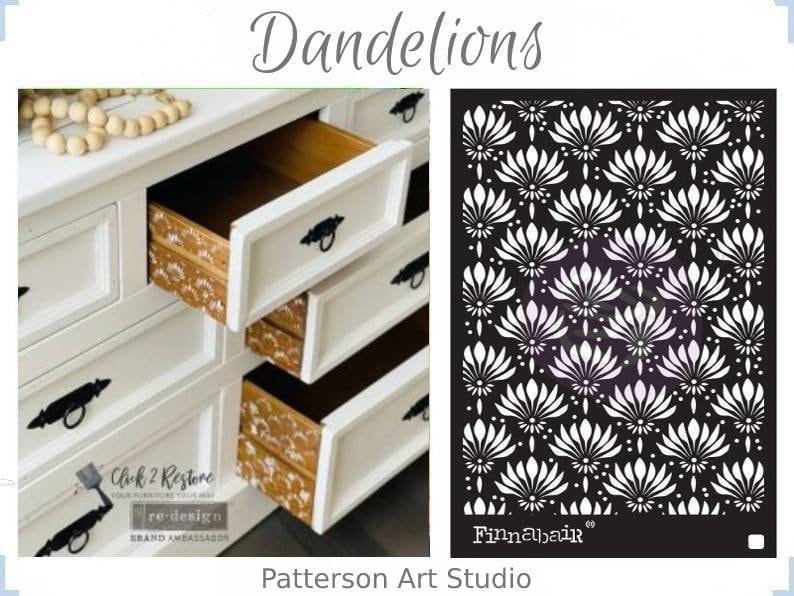 Redesign with Prima Reusable Furniture Decor Stencil - DANDELIONS 6"x 9"