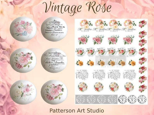 VINTAGE ROSE - Rub on Knob Transfer, Furnitue Knob Decal, Redesign with Prima,  8.5"×10.5"