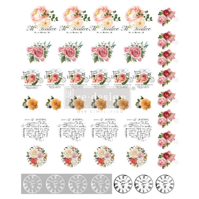 VINTAGE ROSE - Rub on Knob Transfer, Furnitue Knob Decal, Redesign with Prima,  8.5"×10.5"