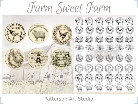 FARM SWEET FARM Rub on Knob Transfer, Furnitue Knob Decal, Redesign with Prima, 9"×11"