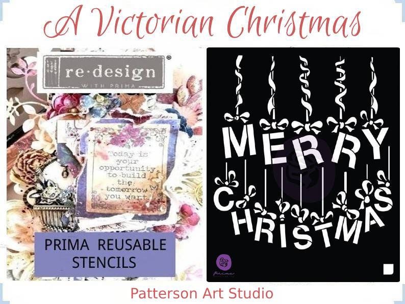 Redesign with Prima Reusable Holiday Furniture Decor Stencil- Merry Christmas  -  A VICTORIAN CHRISTMAS 6"x 6""