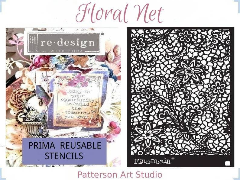 Redesign with Prima Reusable Furniture Decor Stencil by Finnabair Floral Net 6"x 9"