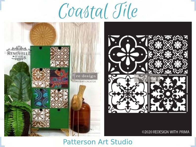 Redesign with Prima Reusable Furniture Decor Stencil Coastal Tile 13.5"x 9"