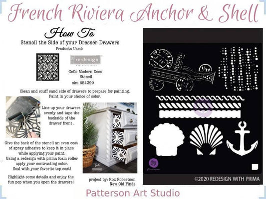 Redesign with Prima Reusable Furniture Decor Stencil by Frank Garcia - French Riviera Anchor & shell 6"x 6""