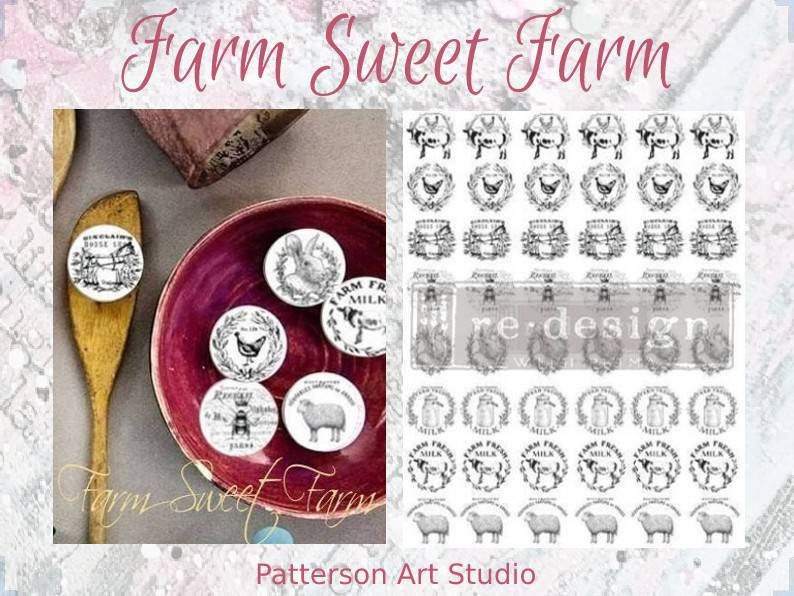 FARM SWEET FARM Rub on Knob Transfer, Furnitue Knob Decal, Redesign with Prima,   9"×11"