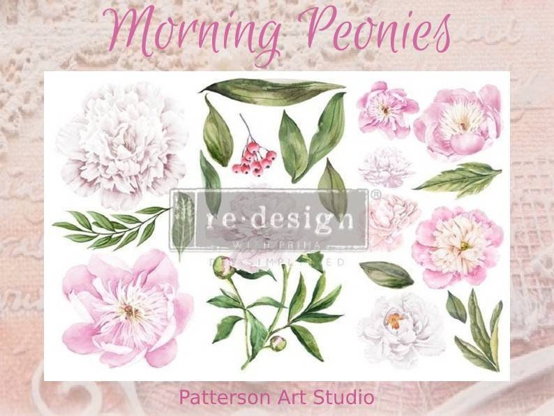 New! Morning Peonies - Redesign with Prima Rub on Small Transfer for furniture, flower decal,  3 Sheets!