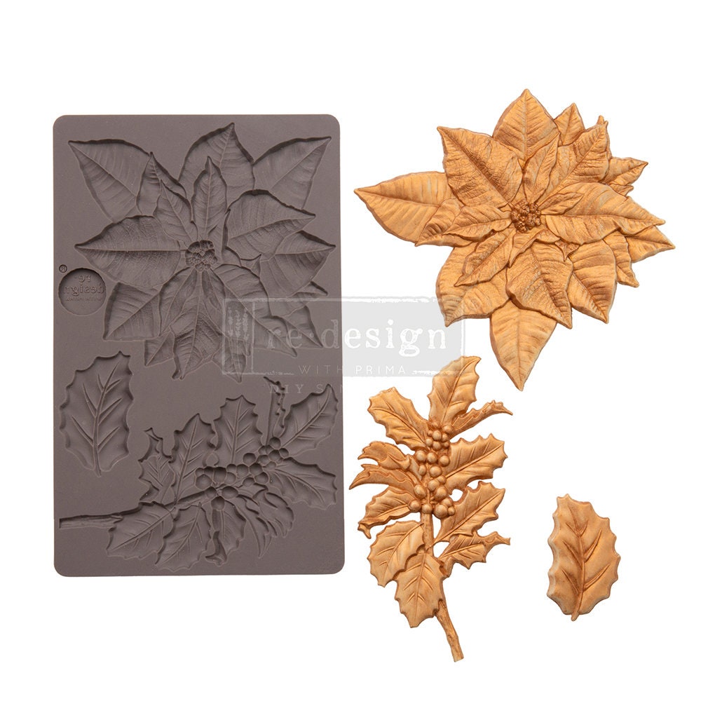 NEW! PERFECT POINSETTIA - Holiday Silicone Mold - Redesign With Prima Mould -  5"x8"