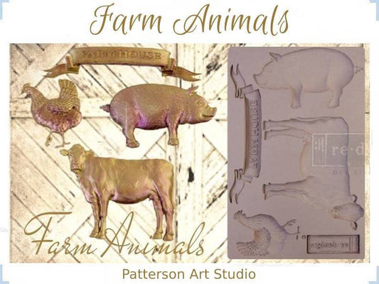 Silicone Mold - New! Farm Animals - Redesign with Prima mold 5"x8" Silicone Decor Mould