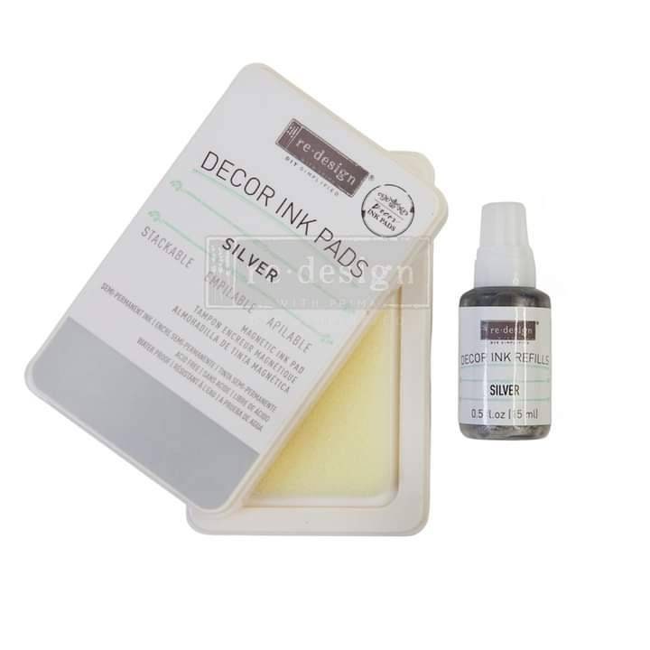 NEW! Redesign with Prima - SILVER - Decor Ink Pad - 10ml Bottle Plus Dry Ink Pad