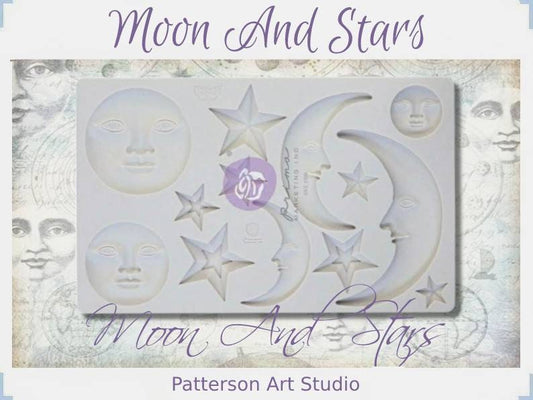 Silicone Mold - Moon and Stars mold Redesign with Prima Finnabair 5"x8" Silicone Decor Mould Nocturnal Elements