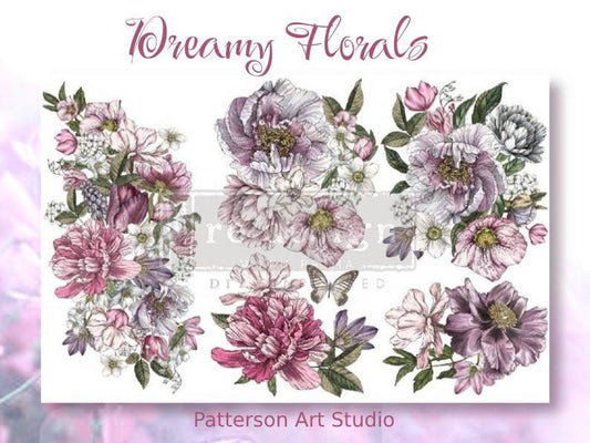 New! - DREAMY FLORALS - Redesign with Prima - Rub on Small Transfer for furniture or flower decal  18" x 12"